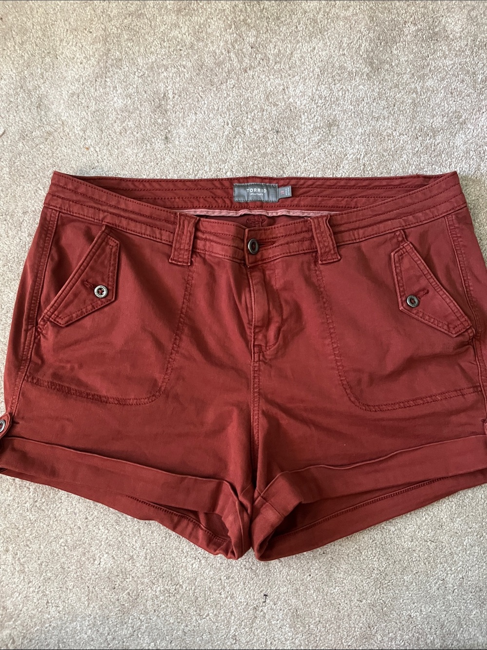 torrid Rust Red Cotton Roll-Hem Jean Shorts